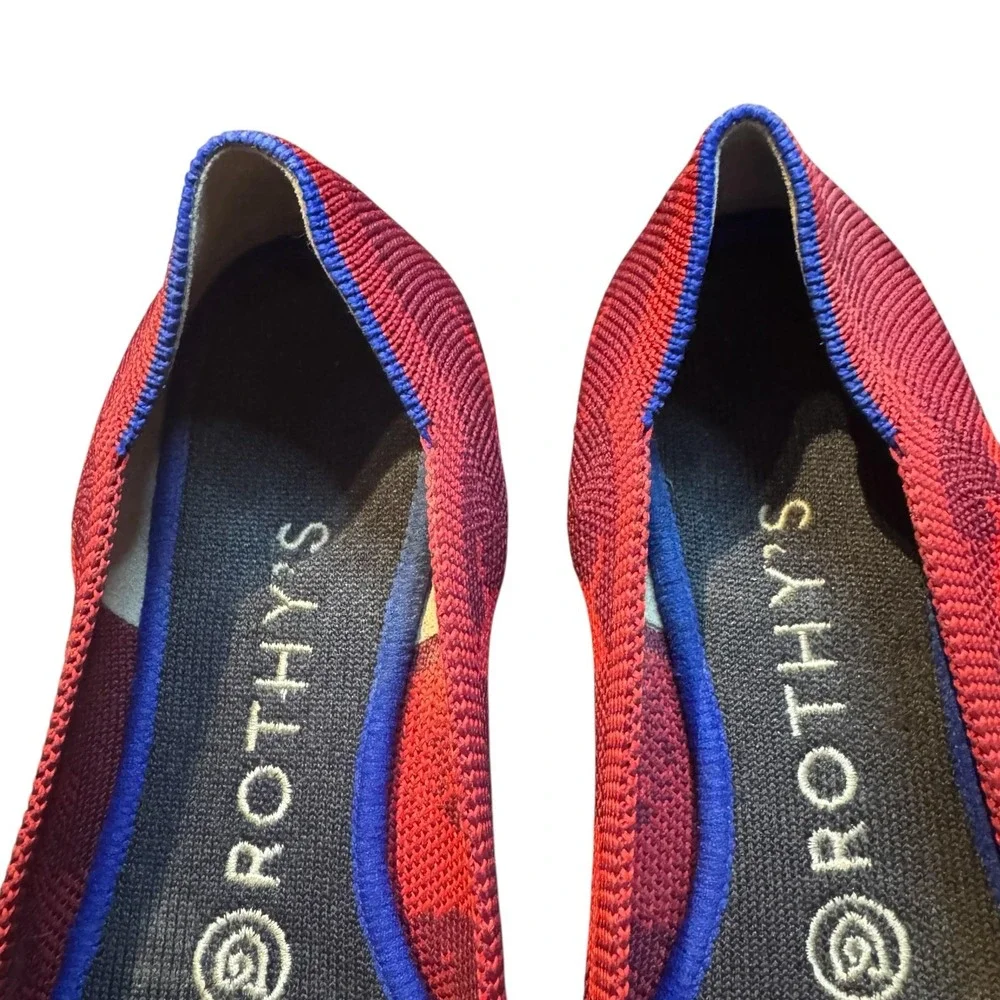 Rothy's The Point Shoes Womens Size 7.5 Red Purple Camo‎ Flats Knit Washable Eco